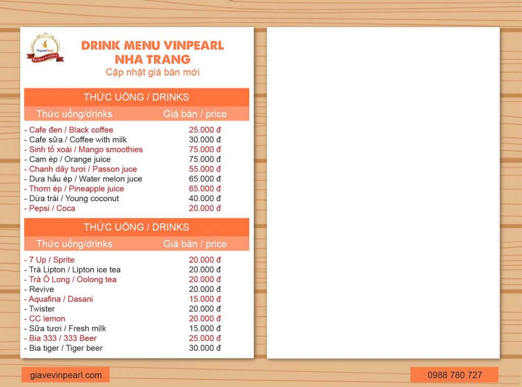 menu vinpearl nha trang 8