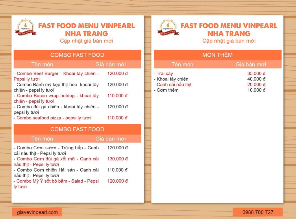 menu vinpearl nha trang 6